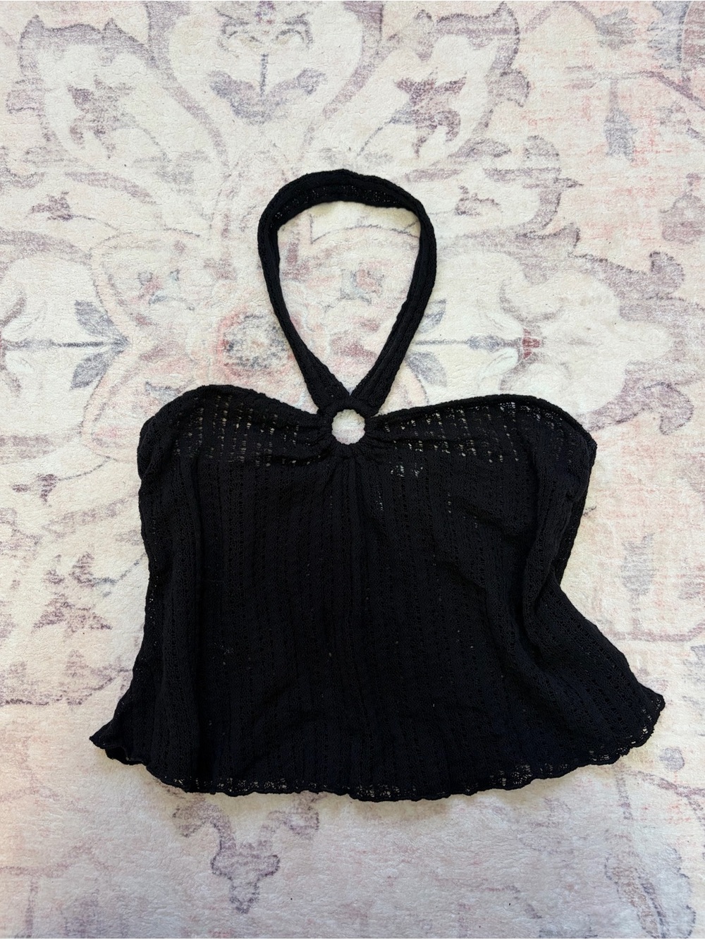 H&M Black Halter Knit Crop Top with Ring Accent